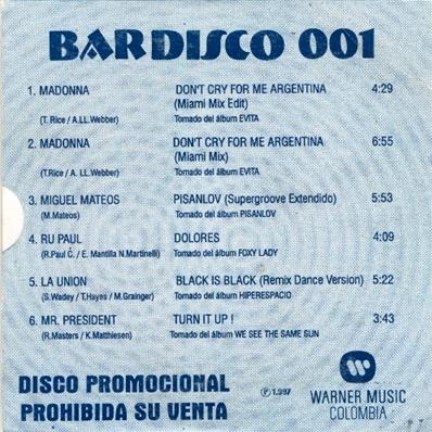 COMPIL WARNER MUSIC COLOMBIE 1997 / DON’T CRY FOR ME ARGENTINA / CD PROMO SAMPLER