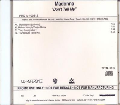 DON'T TELL ME / CDS PROMO 4 MIXES USA